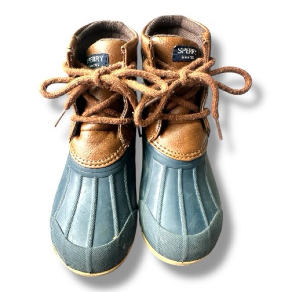 Boys Sperry Duck Boots Brown Blue Waterproof Size 12 Toddler